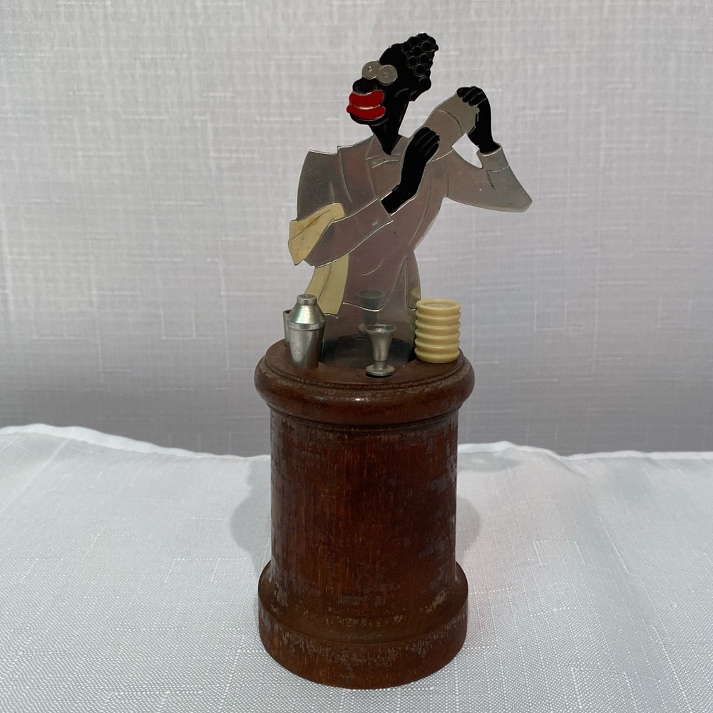 French Art Deco 1930's SUDRE BLACK BARMAN Cocktail Picks Holder by CADO France